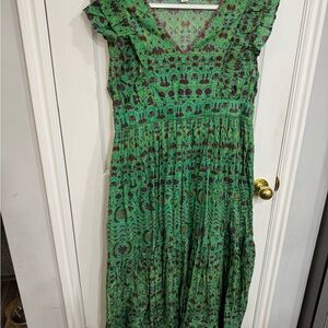 Sundance Green Printed V-Neck Maxi Dress